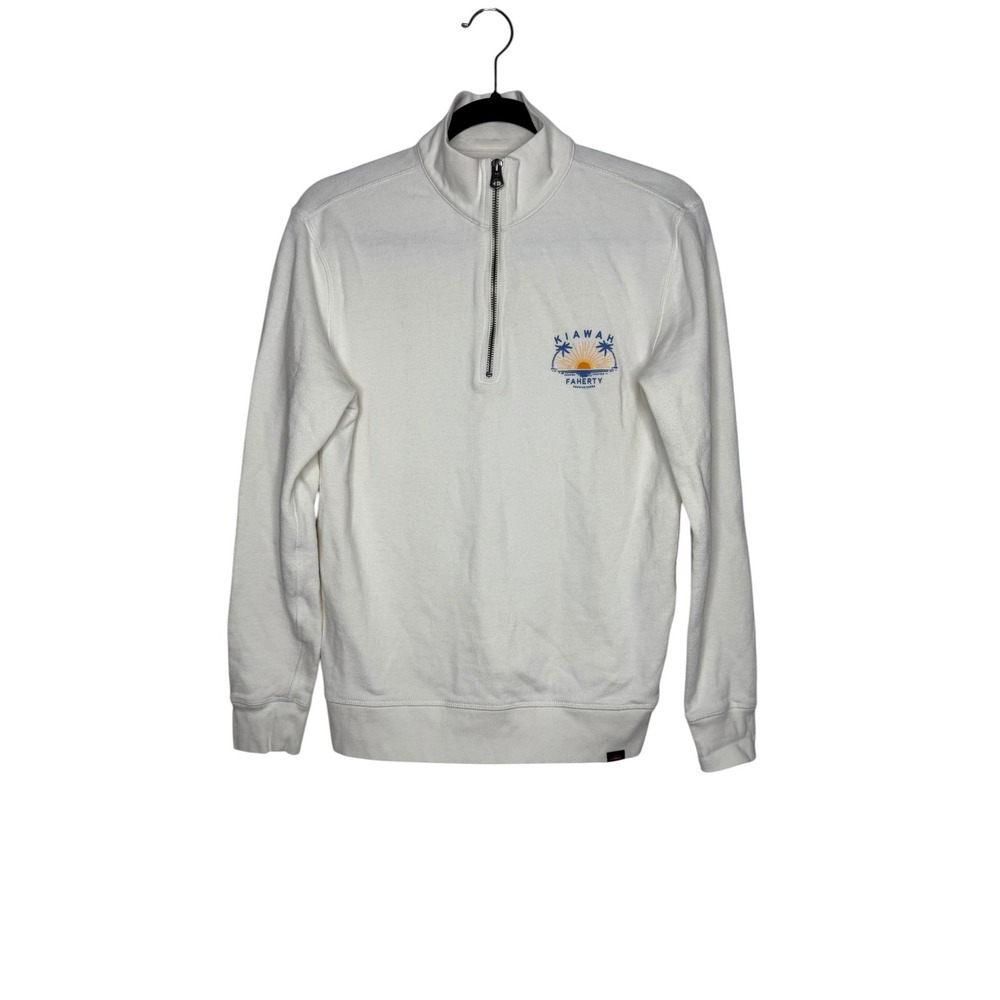 Faherty Kiawah Island Quarter Zip Sweatshirt Mens XS Cream Cotton French Terry